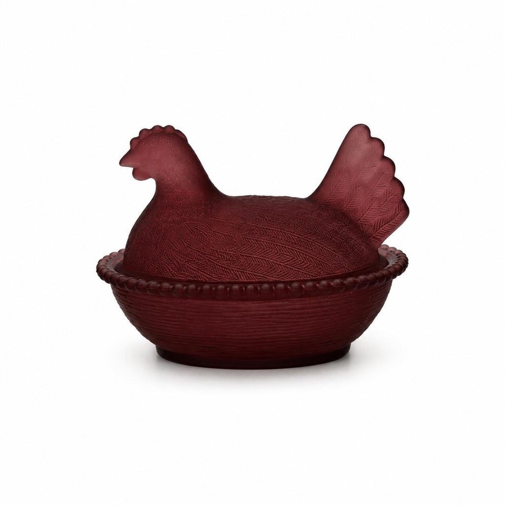 Cranberry Frosted Glass Hen-on-Nest Dish, Vintage USA Accent — image 2