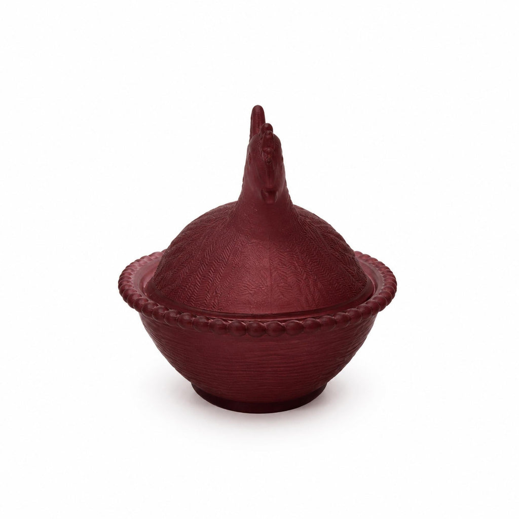 Cranberry Frosted Glass Hen-on-Nest Dish, Vintage USA Accent — image 3