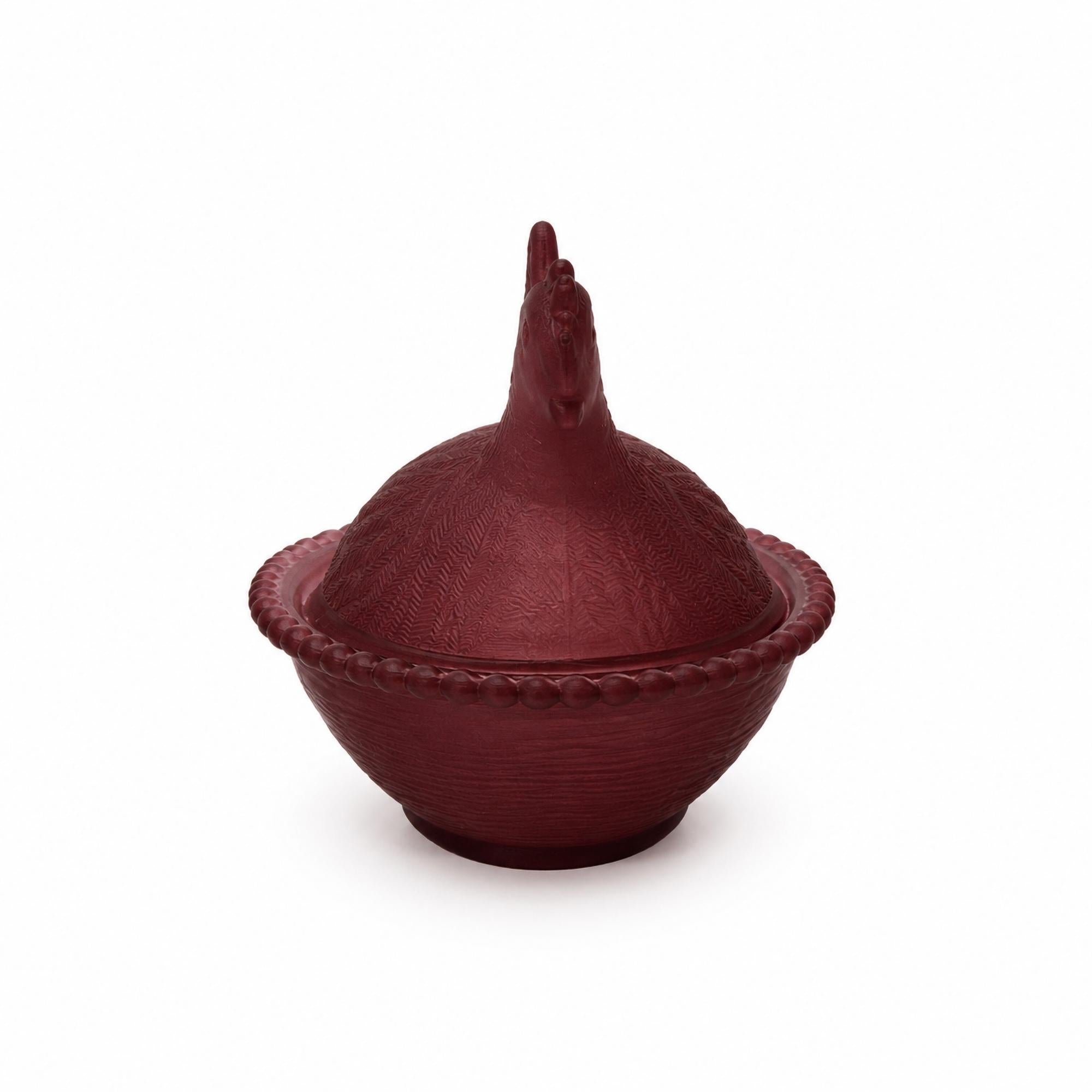 Cranberry Frosted Glass Hen-on-Nest Dish, Vintage USA Accent — image 3