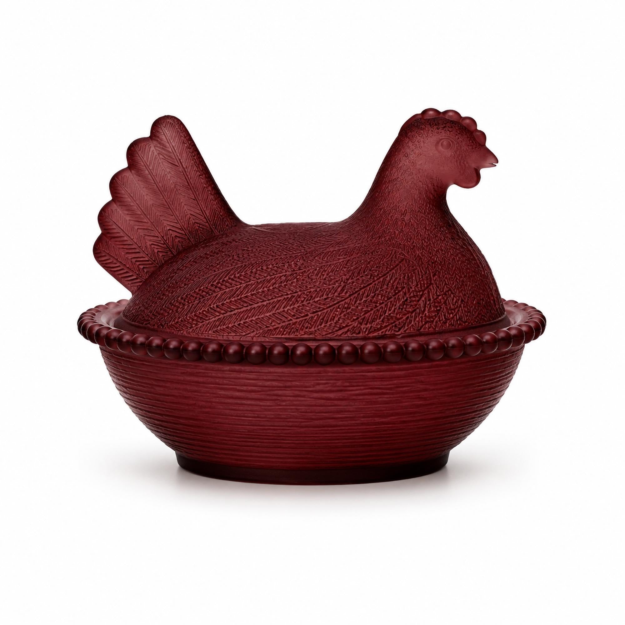 Cranberry Frosted Glass Hen-on-Nest Dish, Vintage USA Accent — image 4