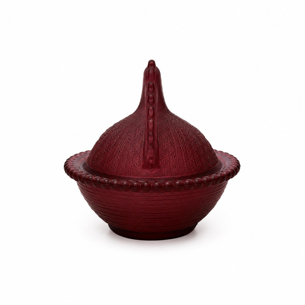 Cranberry Frosted Glass Hen-on-Nest Dish, Vintage USA Accent — image 5