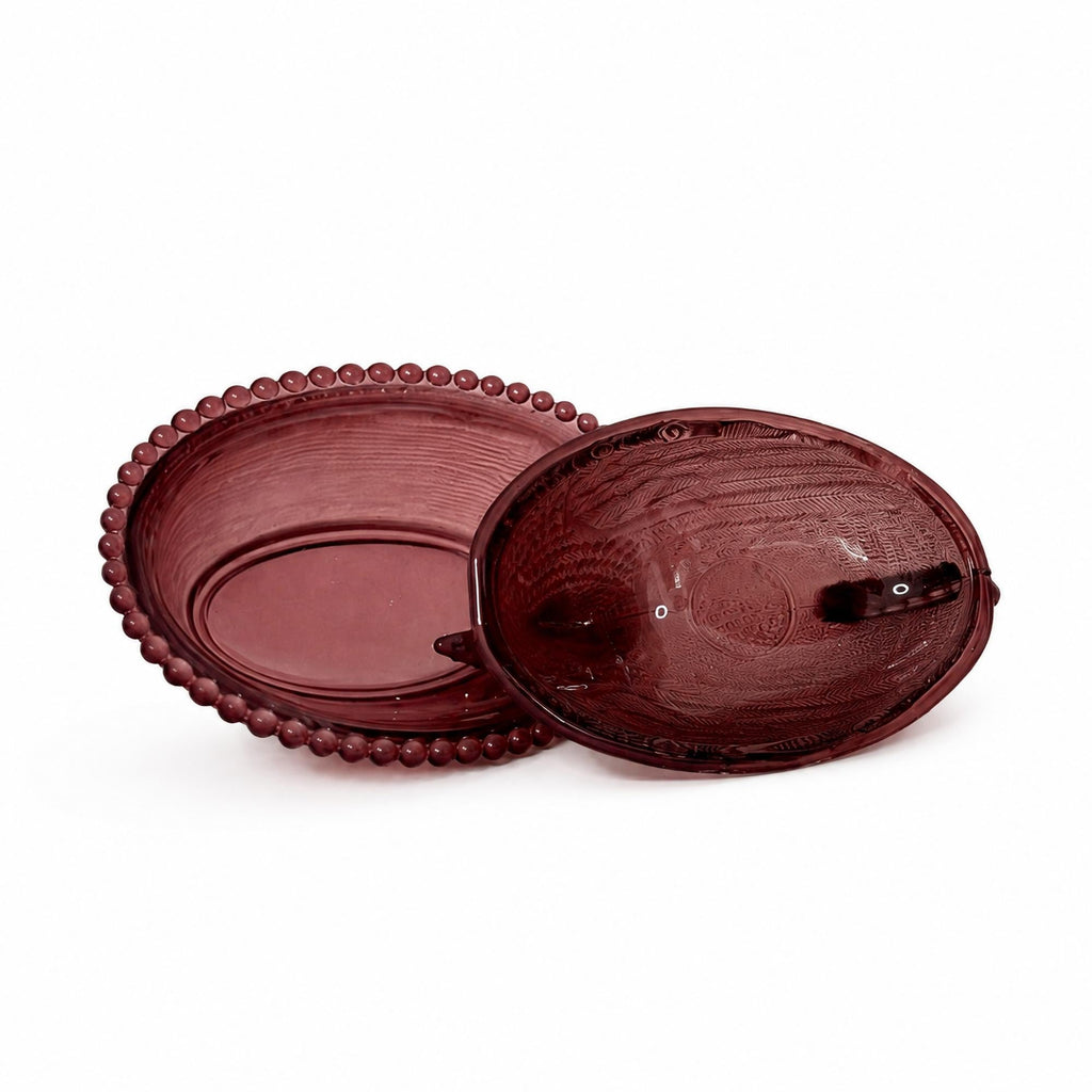 Cranberry Frosted Glass Hen-on-Nest Dish, Vintage USA Accent — image 7