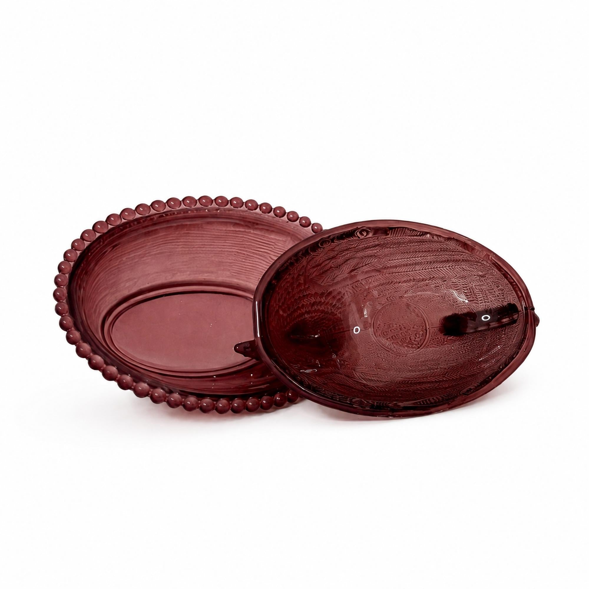 Cranberry Frosted Glass Hen-on-Nest Dish, Vintage USA Accent — image 7