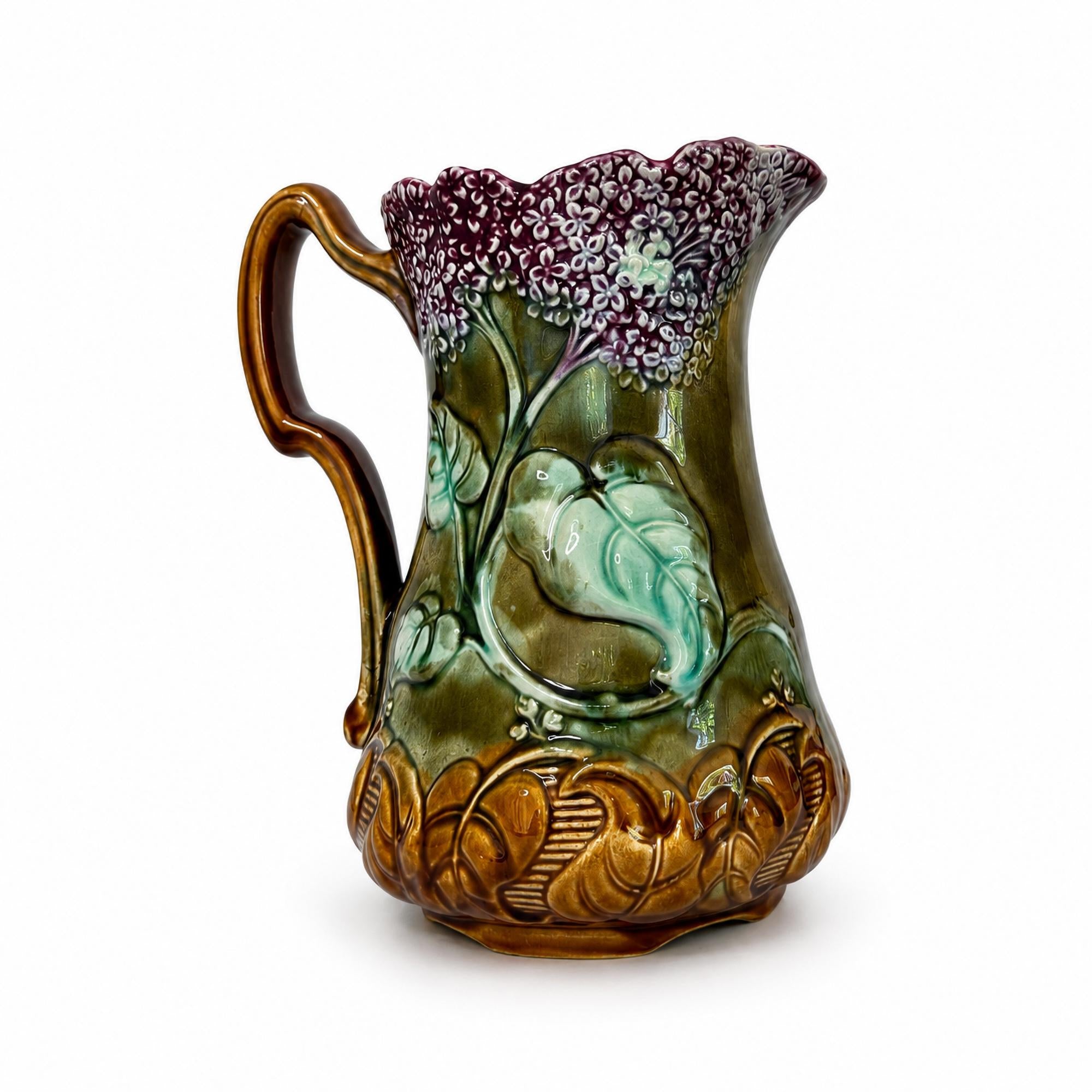 Antique French Majolica Pitcher by Frie Onnaing, Art Nouveau, c. 1900 — image 2