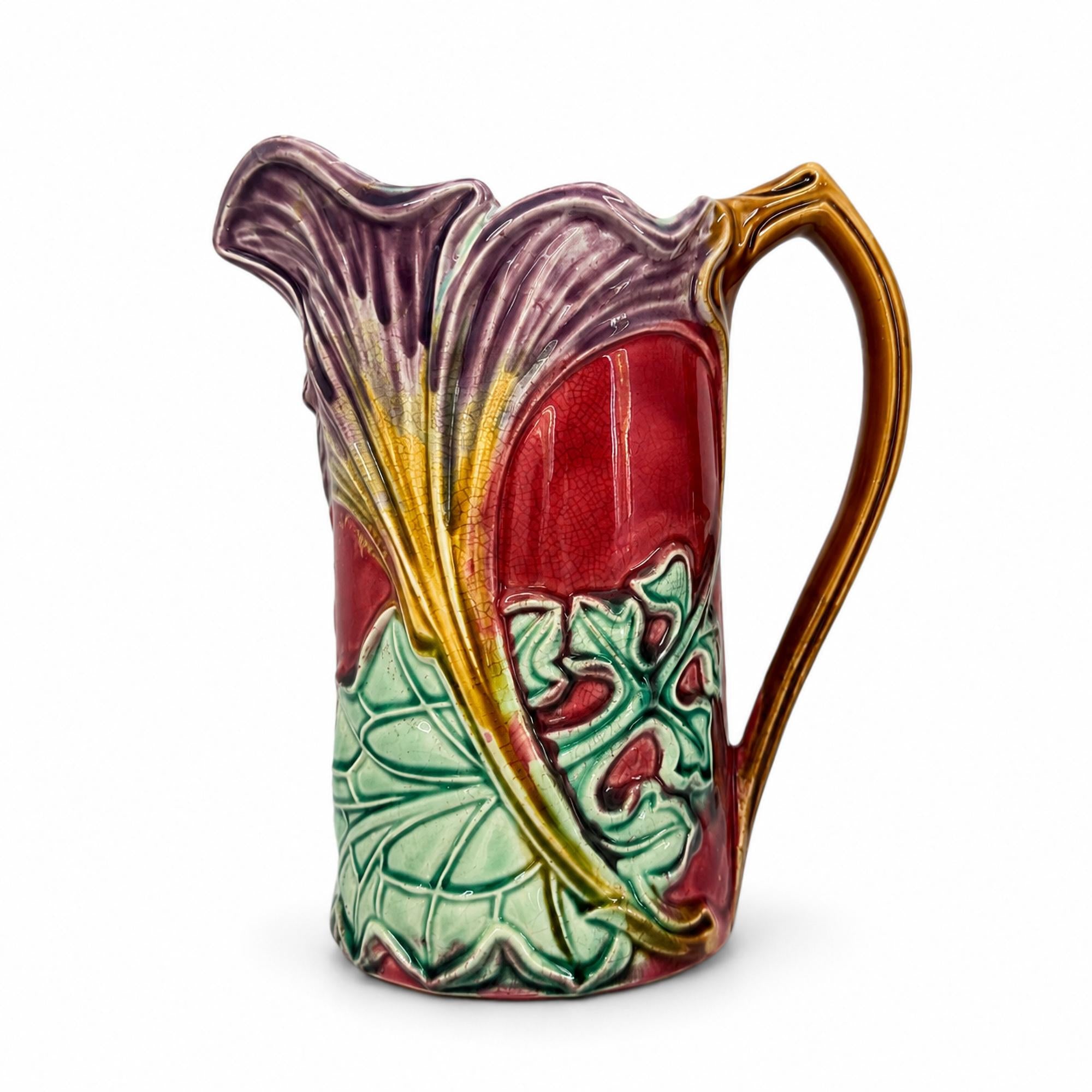 Antique French Majolica Pitcher by Frie Onnaing, Art Nouveau, c. 1900 — image 2