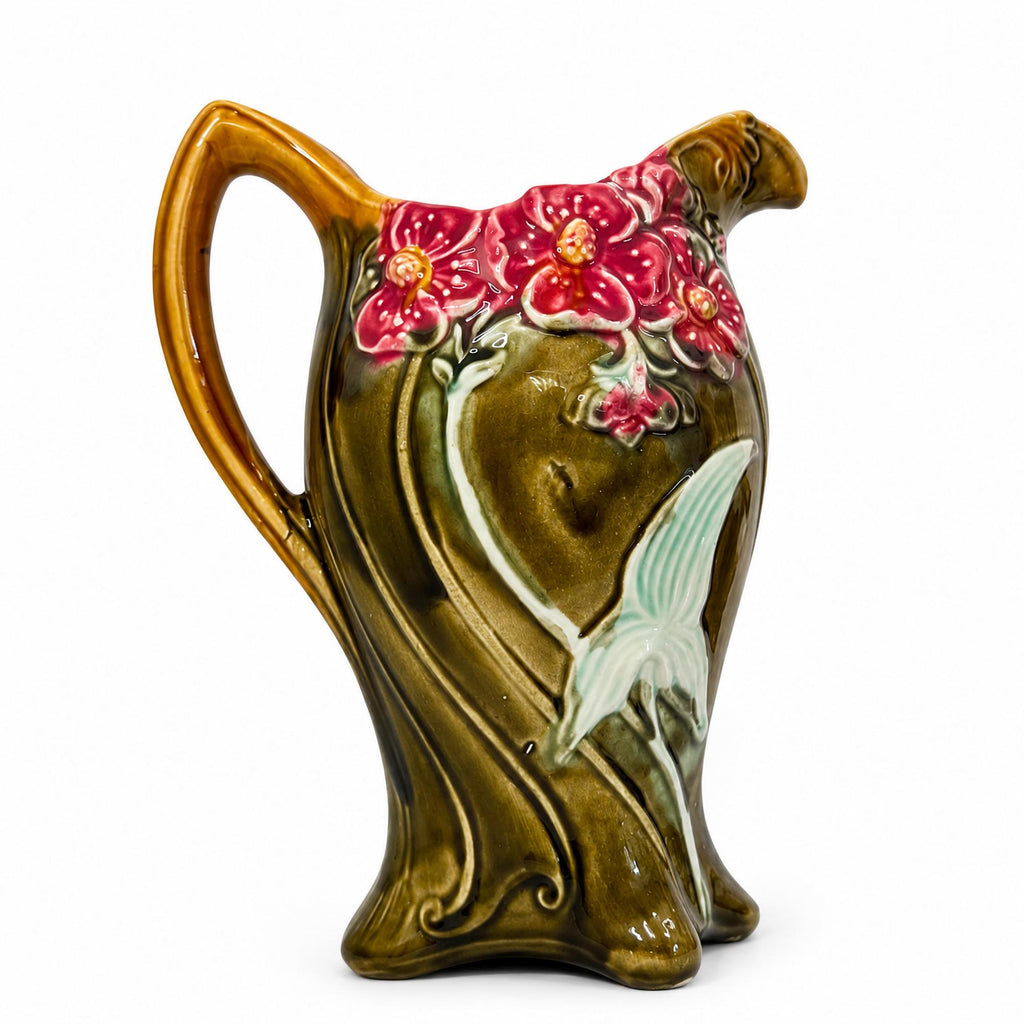French Art Nouveau Majolica Floral Pitcher by Frie Onnaing, Circa 1900 — image 2