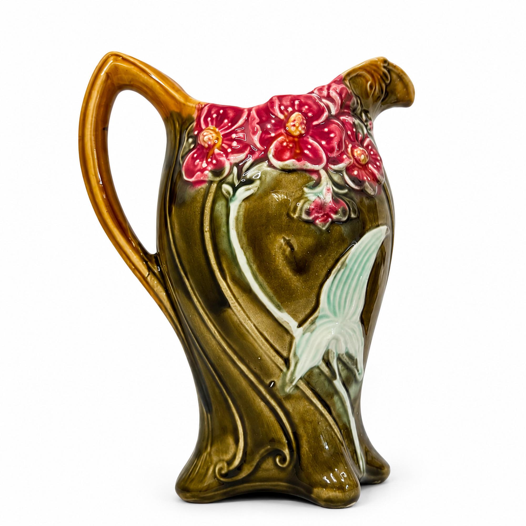 French Art Nouveau Majolica Floral Pitcher by Frie Onnaing, Circa 1900 — image 2