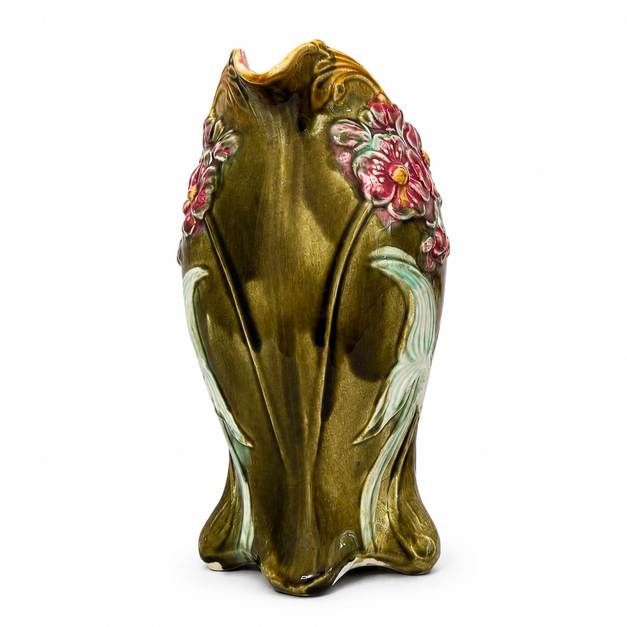 French Art Nouveau Majolica Floral Pitcher by Frie Onnaing, Circa 1900 — image 3