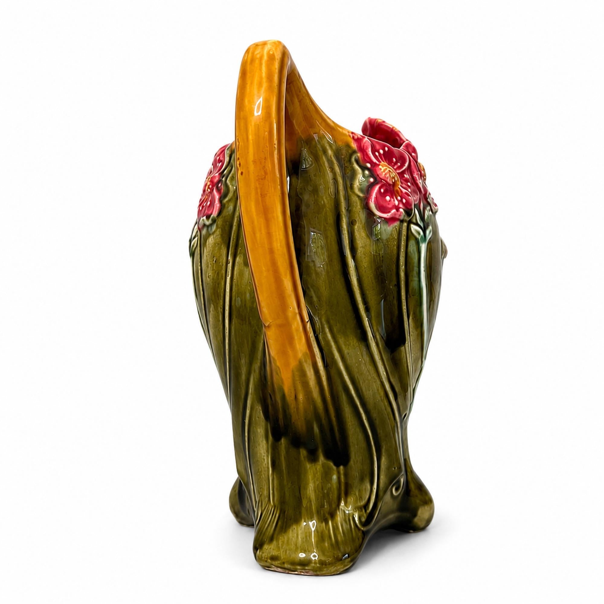 French Art Nouveau Majolica Floral Pitcher by Frie Onnaing, Circa 1900 — image 5