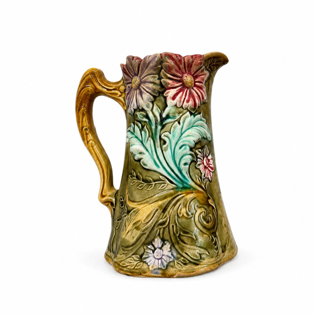 Art Nouveau Majolica Pitcher by Onnaing, Floral Design, France, 1900 — image 2