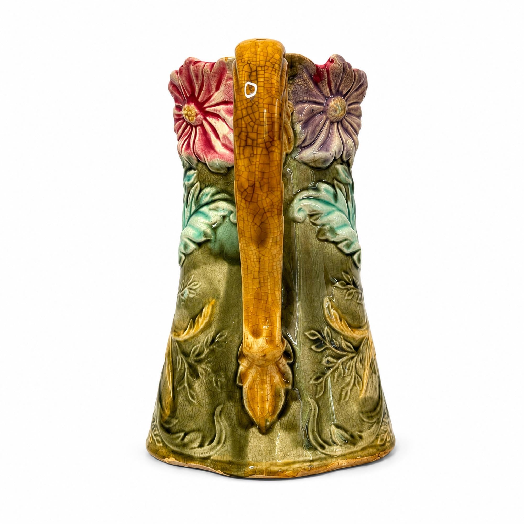 Art Nouveau Majolica Pitcher by Onnaing, Floral Design, France, 1900 — image 5
