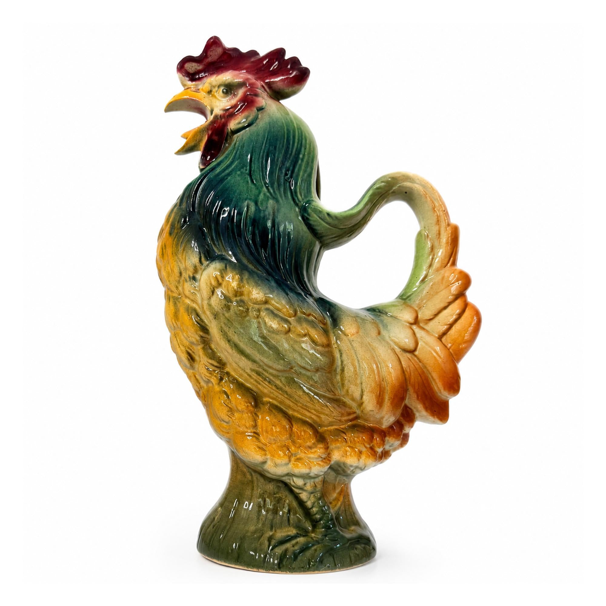 Vintage French Majolica Rooster Pitcher in the Style of Saint-Clément — image 2