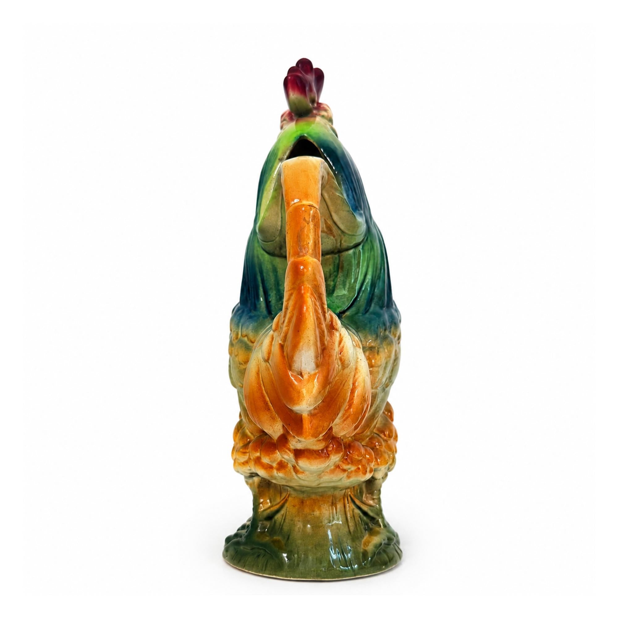 Vintage French Majolica Rooster Pitcher in the Style of Saint-Clément — image 5