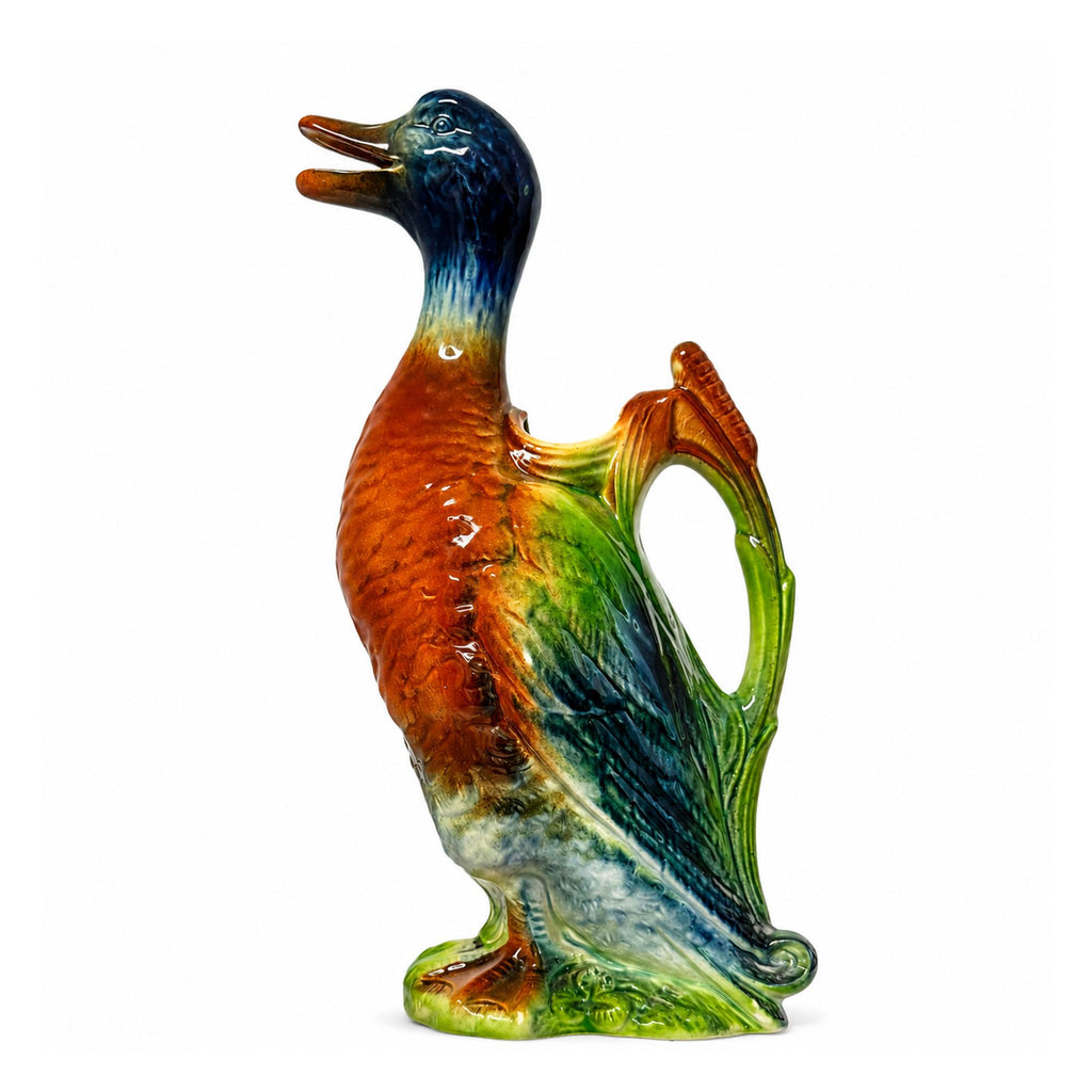 Antique French Majolica Pitcher by Saint Clément, Duck Form, 1920 — image 3
