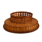 Vintage Wicker Pedestal Basket, Openwork Gallery, Honey-Brown, 1960 — image 5