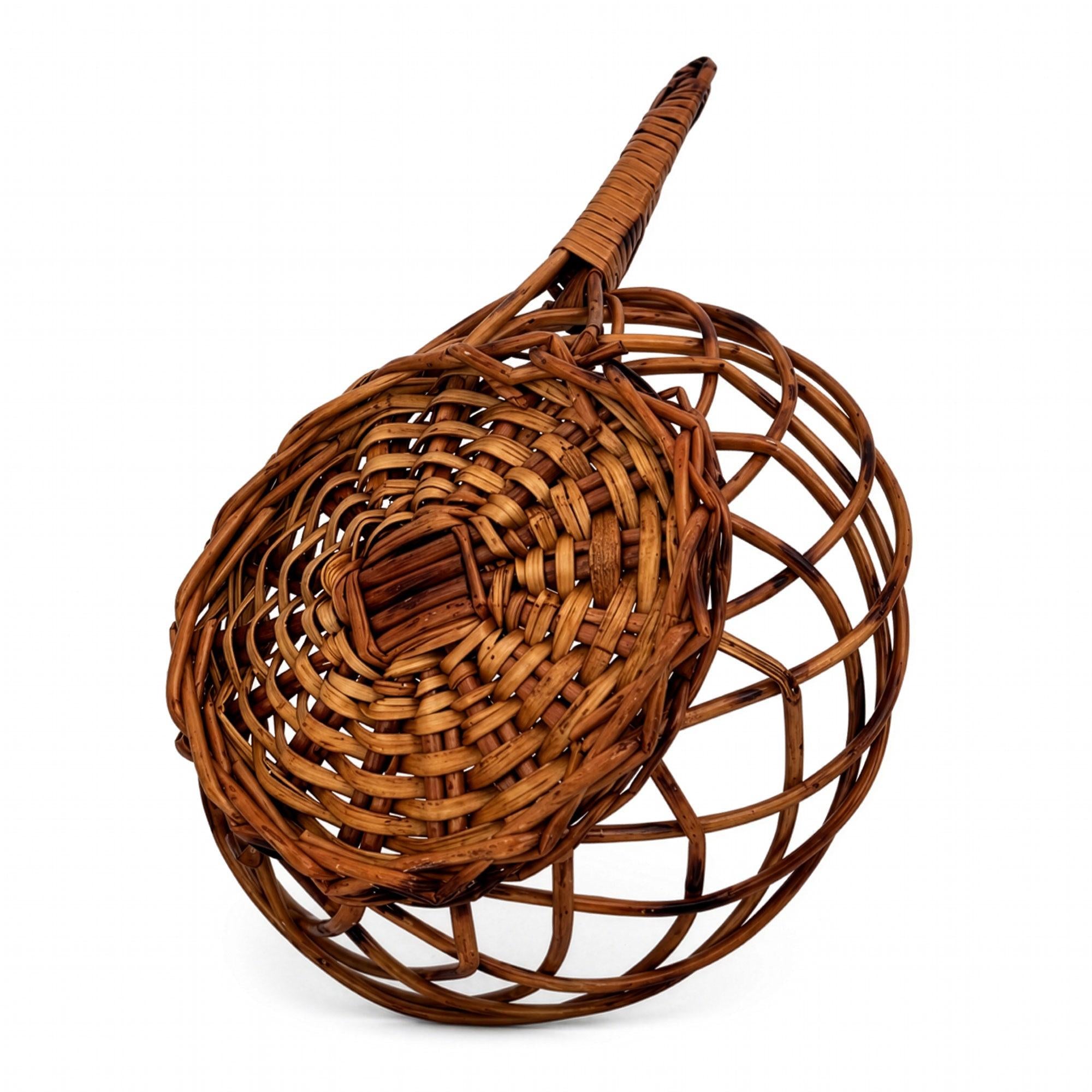 Vintage Handwoven Wicker Gathering Basket with Long Handle, circa 1960 — image 3
