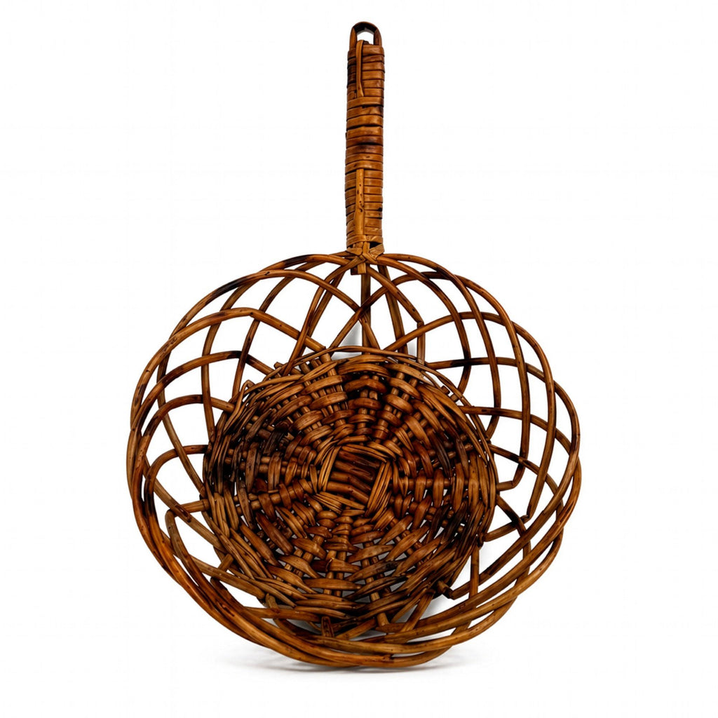 Vintage Handwoven Wicker Gathering Basket with Long Handle, circa 1960 — image 4