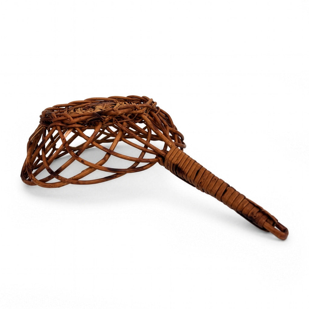 Vintage Handwoven Wicker Gathering Basket with Long Handle, circa 1960 — image 6