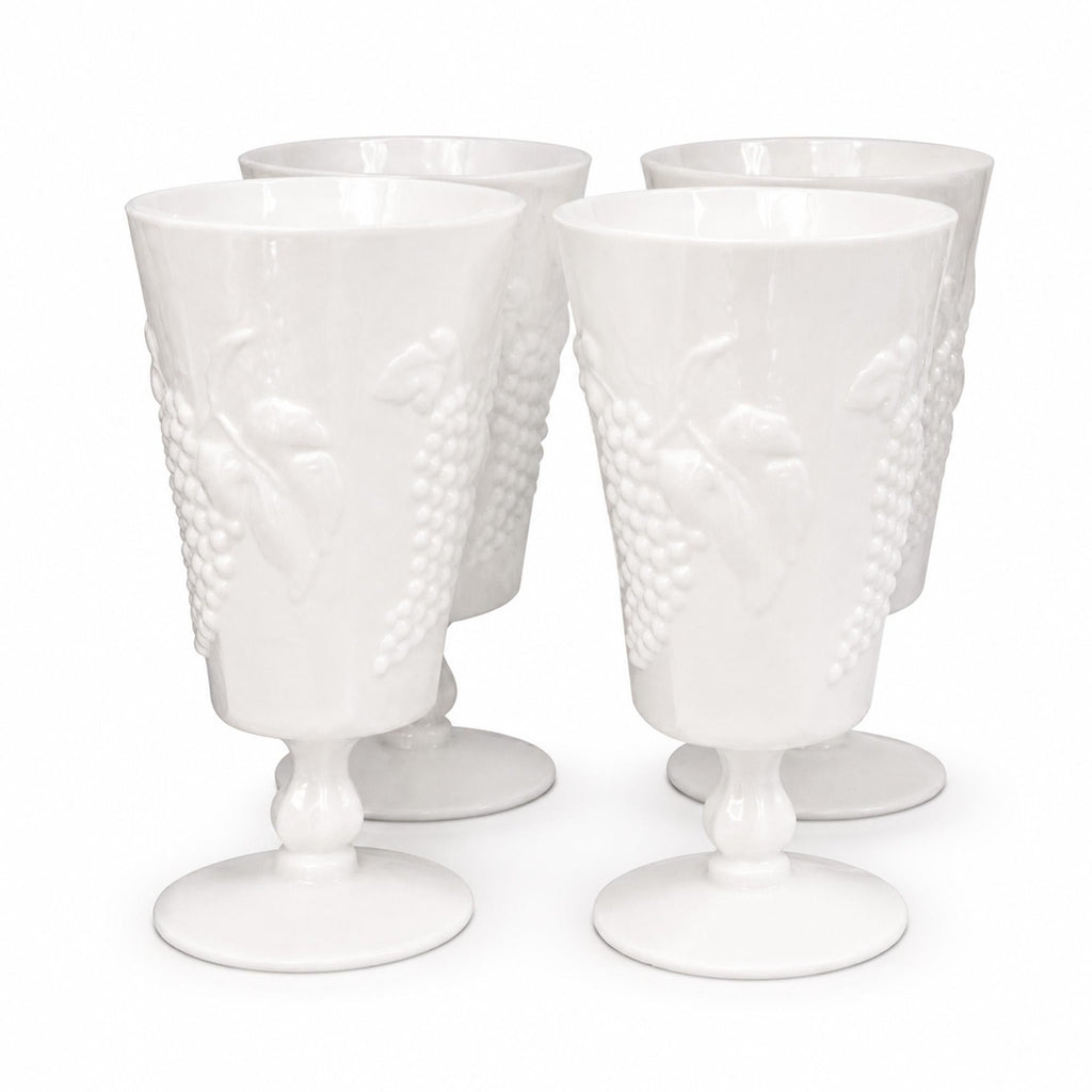 Set of 4 Colony Harvest Milk Glass Stemmed Goblets by Indiana Glass — image 2