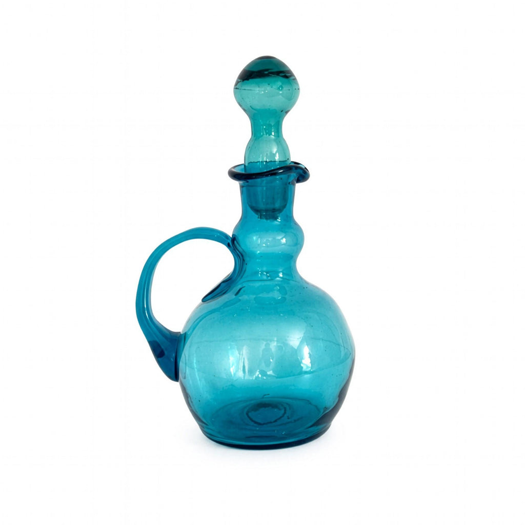 Empoli Turquoise Blue Glass Decanter and Six Mini Shot Glasses Set, Italy — image 3