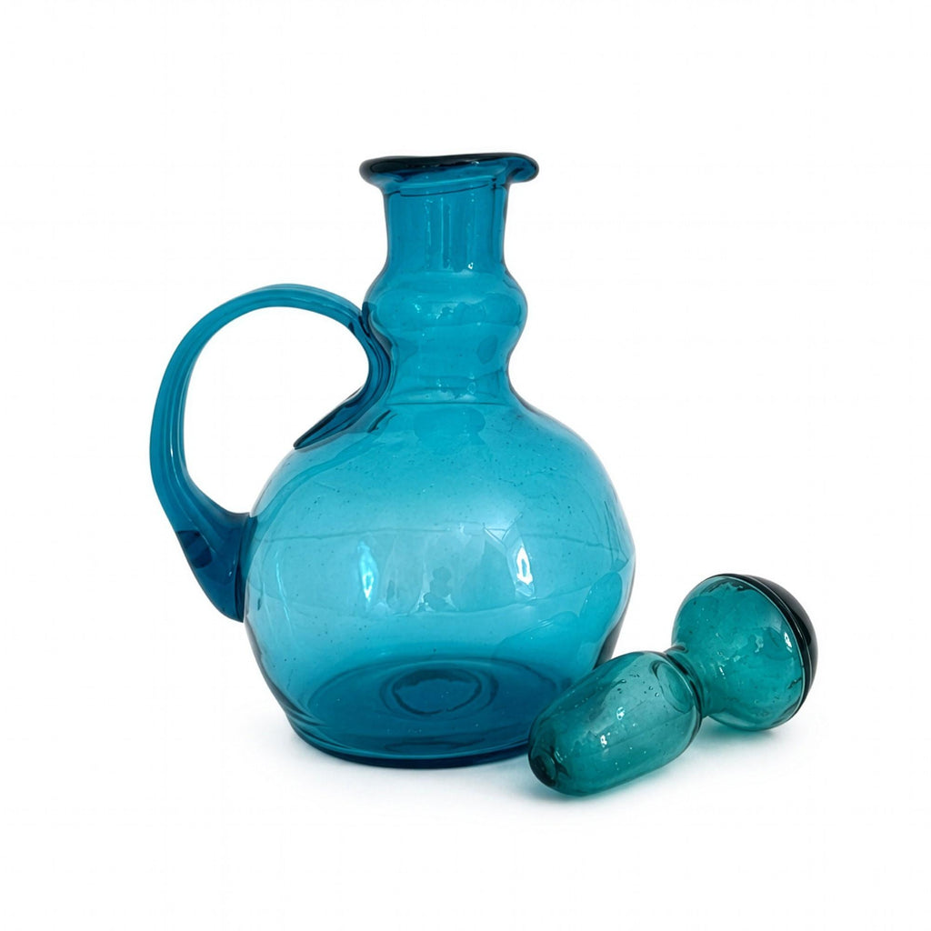 Empoli Turquoise Blue Glass Decanter and Six Mini Shot Glasses Set, Italy — image 4