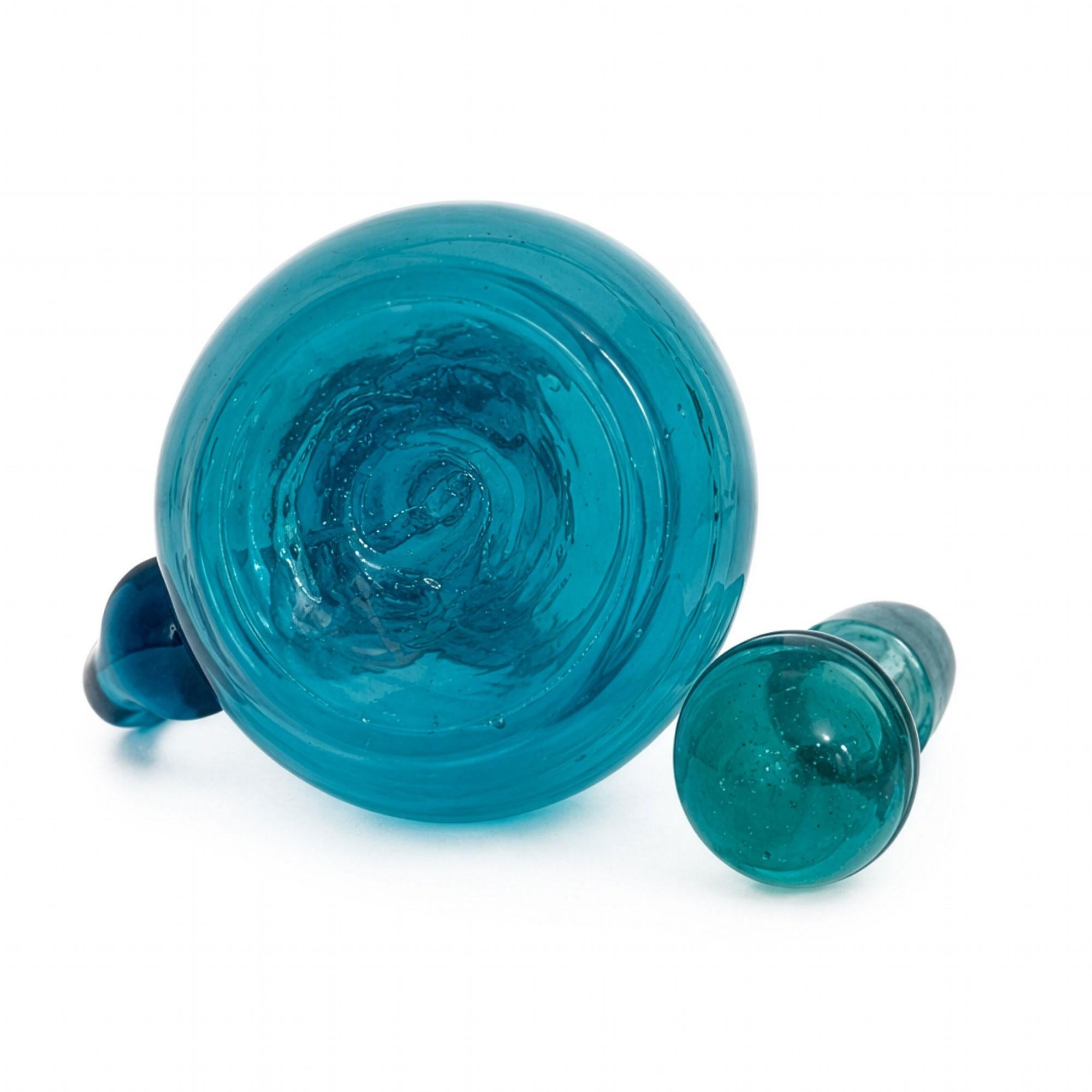 Empoli Turquoise Blue Glass Decanter and Six Mini Shot Glasses Set, Italy — image 5
