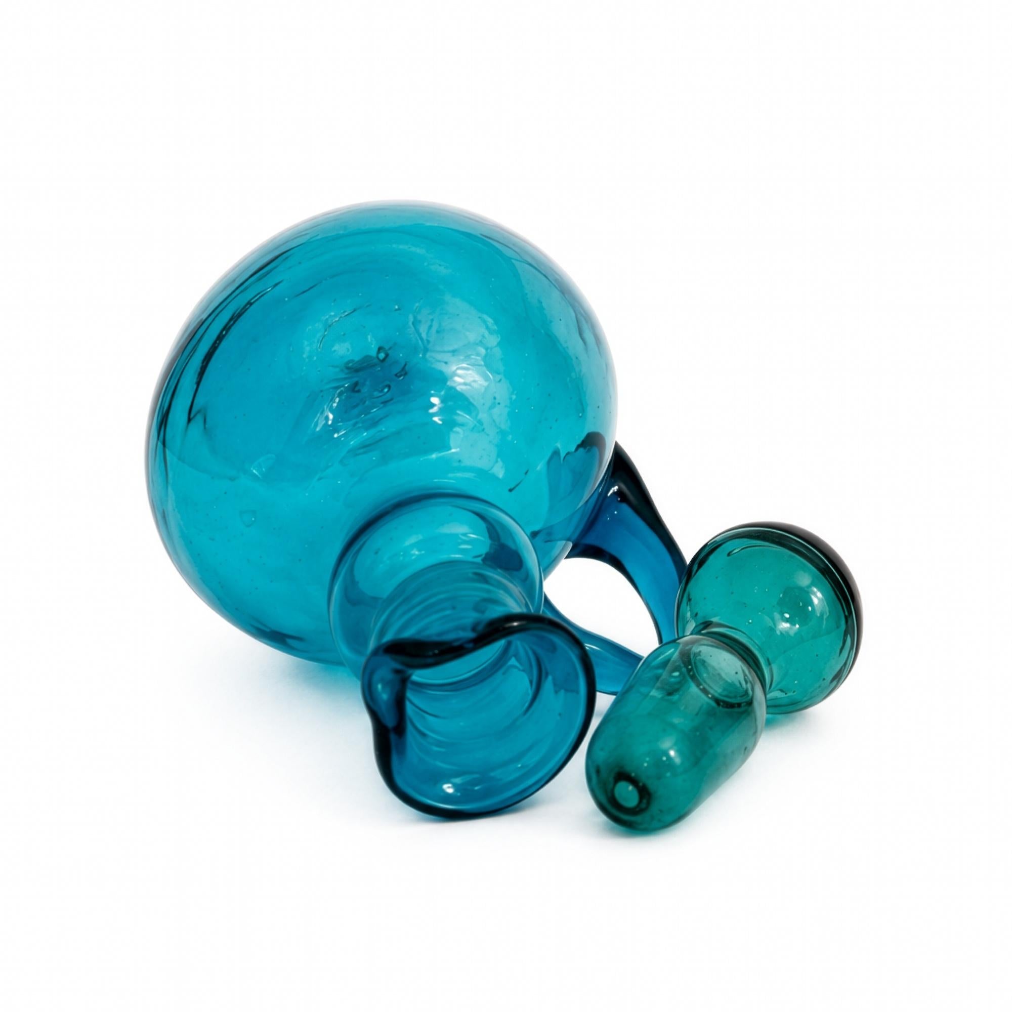 Empoli Turquoise Blue Glass Decanter and Six Mini Shot Glasses Set, Italy — image 6
