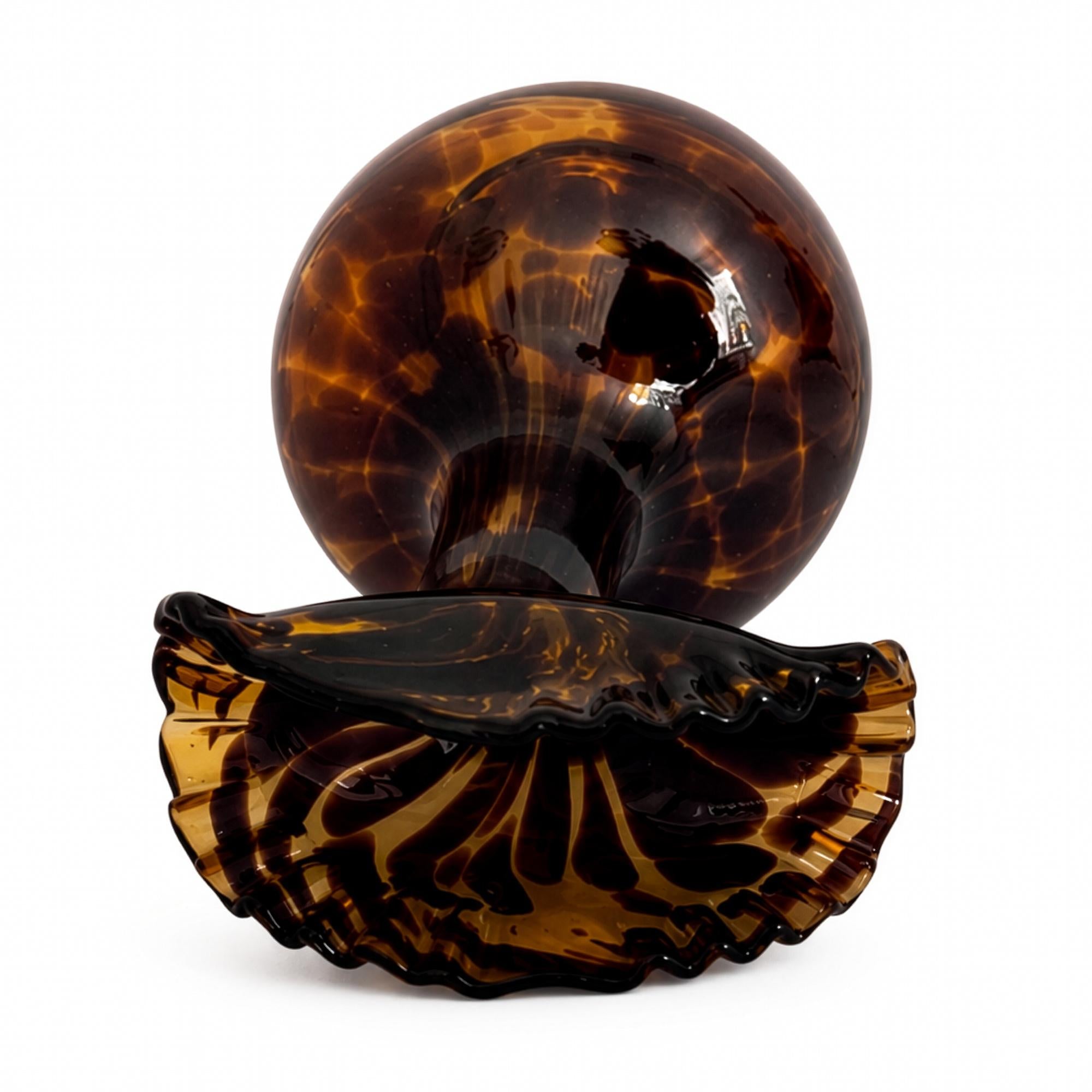 Italian Empoli Amber Tortoiseshell Art Glass Vase, 1960 — image 5