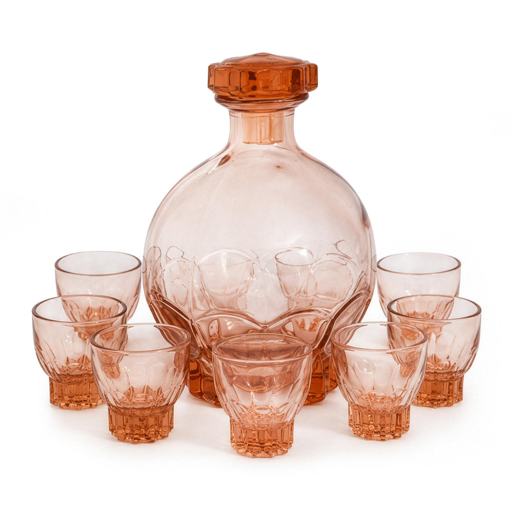 1950s French Rosaline Pink Art Deco Liqueur Decanter Set with Glasses — image 2