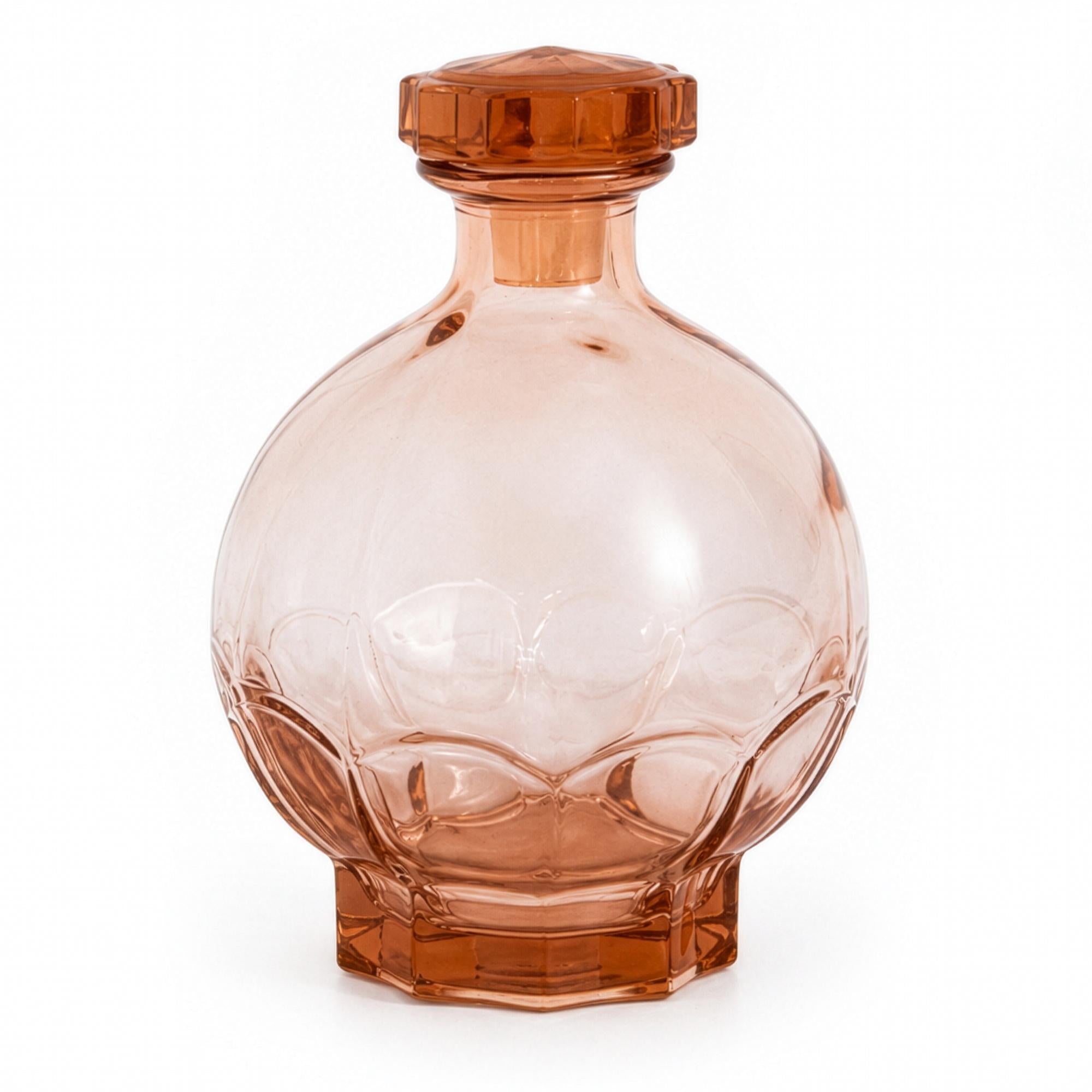 1950s French Rosaline Pink Art Deco Liqueur Decanter Set with Glasses — image 3