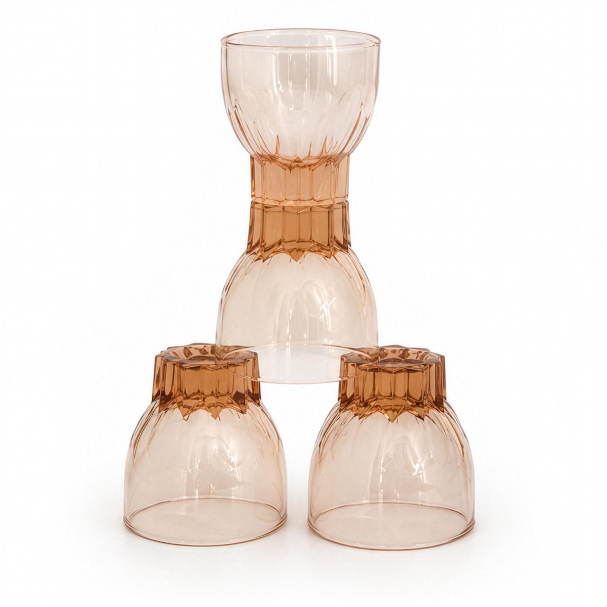 1950s French Rosaline Pink Art Deco Liqueur Decanter Set with Glasses — image 13