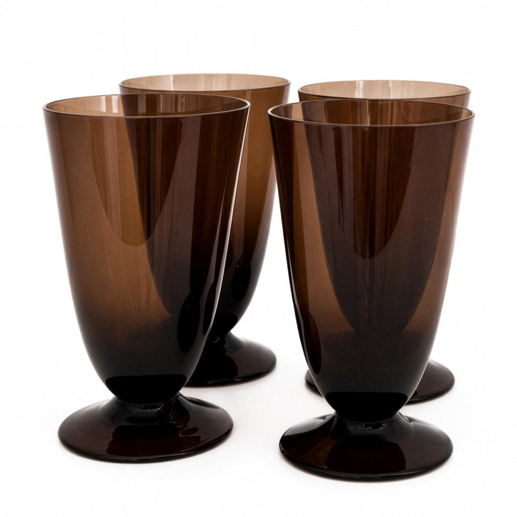 Set of Four Vintage Smoke Brown Glass Goblets, Mid-Century Design — image 2