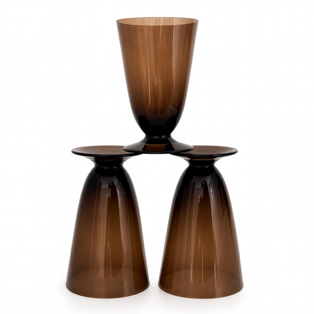 Set of Four Vintage Smoke Brown Glass Goblets, Mid-Century Design — image 7