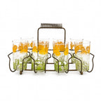 Mid-Century Floral Juice Glass Set with Metal Carrier, 1950s — image 2
