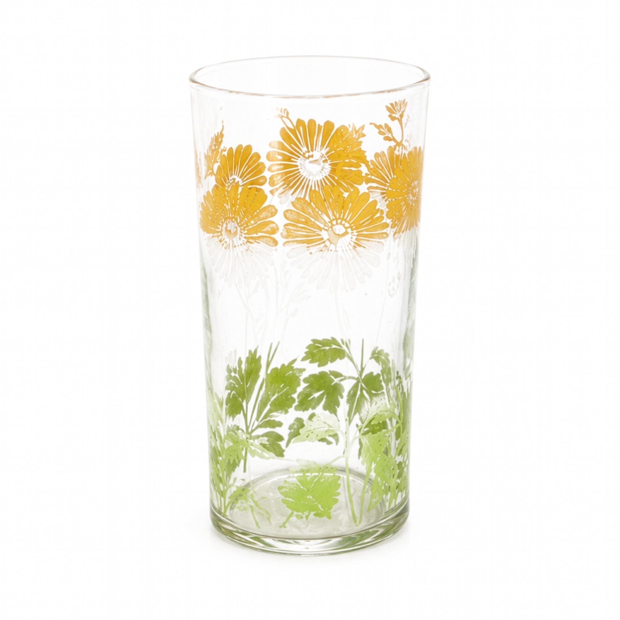 Mid-Century Floral Juice Glass Set with Metal Carrier, 1950s — image 3