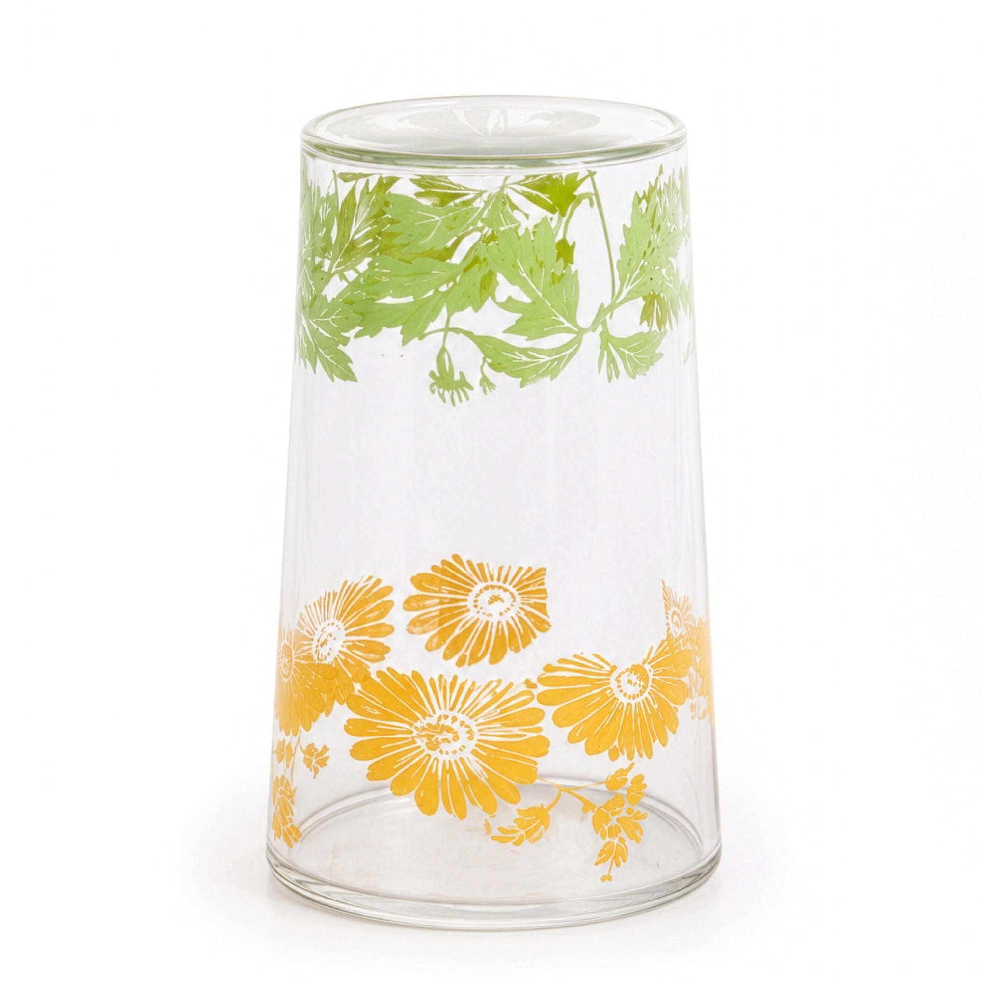 Mid-Century Floral Juice Glass Set with Metal Carrier, 1950s — image 4