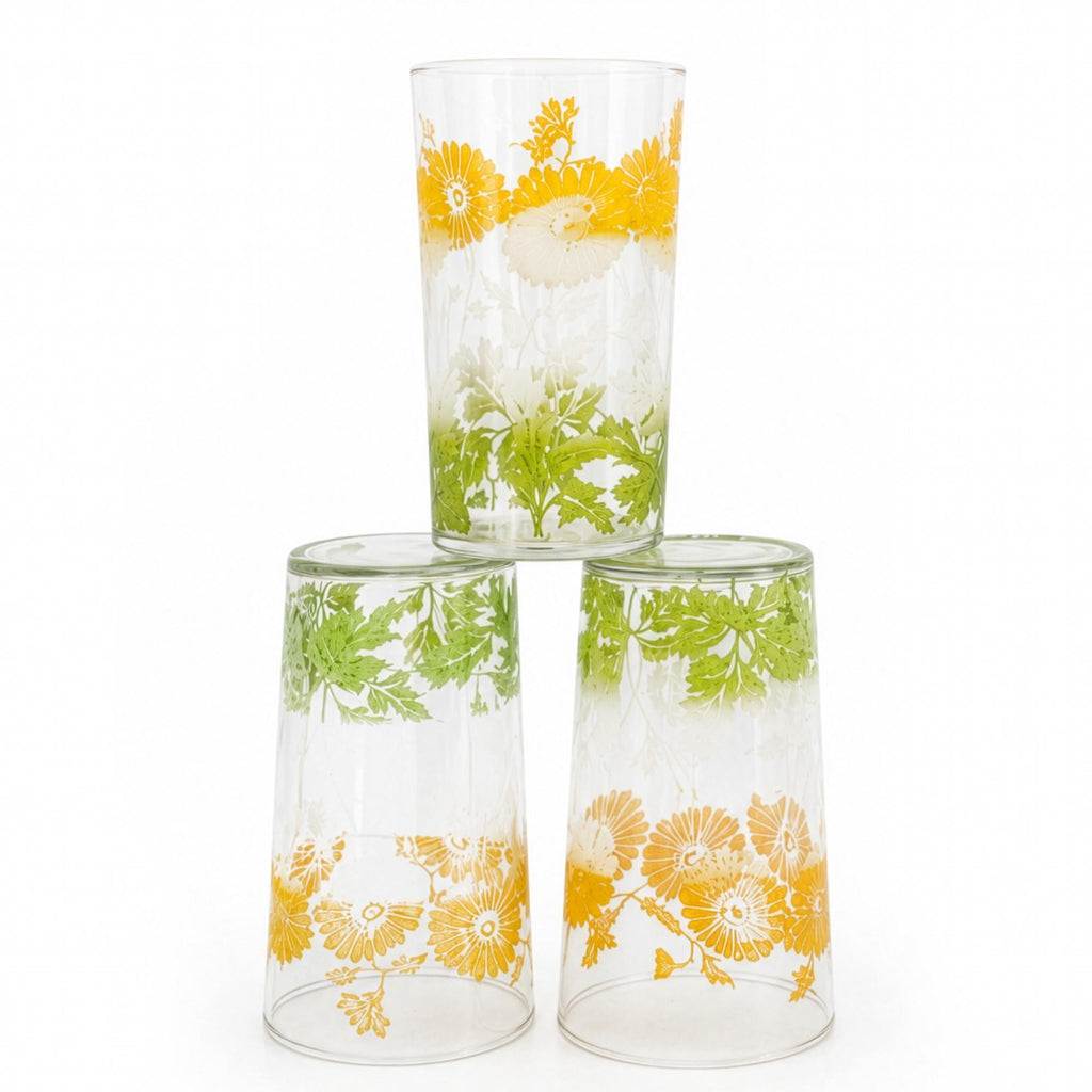 Mid-Century Floral Juice Glass Set with Metal Carrier, 1950s — image 7