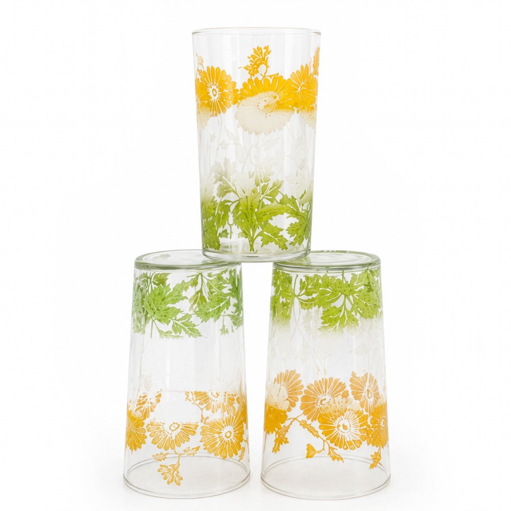 Mid-Century Floral Juice Glass Set with Metal Carrier, 1950s — image 7