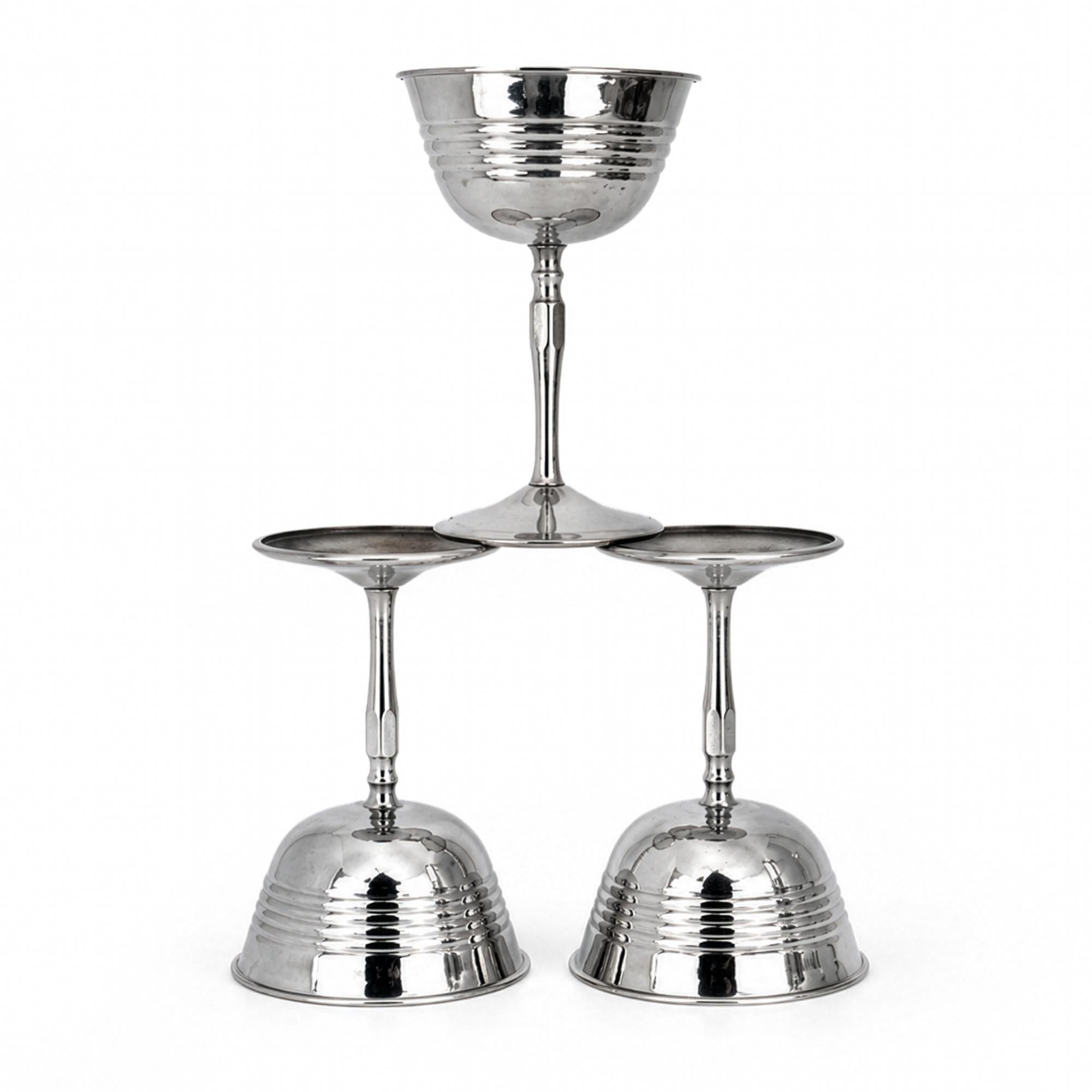 Mid-Century Chrome Cocktail Set, Shaker & Six Coupe Goblets, 1950s — image 7