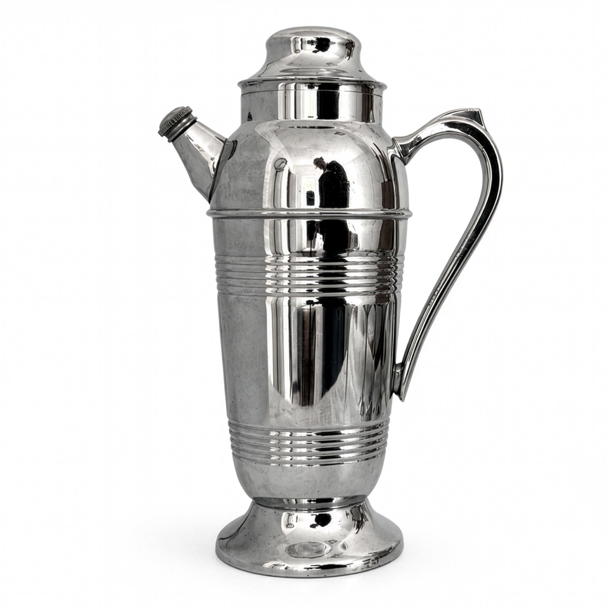 Mid-Century Chrome Cocktail Set, Shaker & Six Coupe Goblets, 1950s — image 9