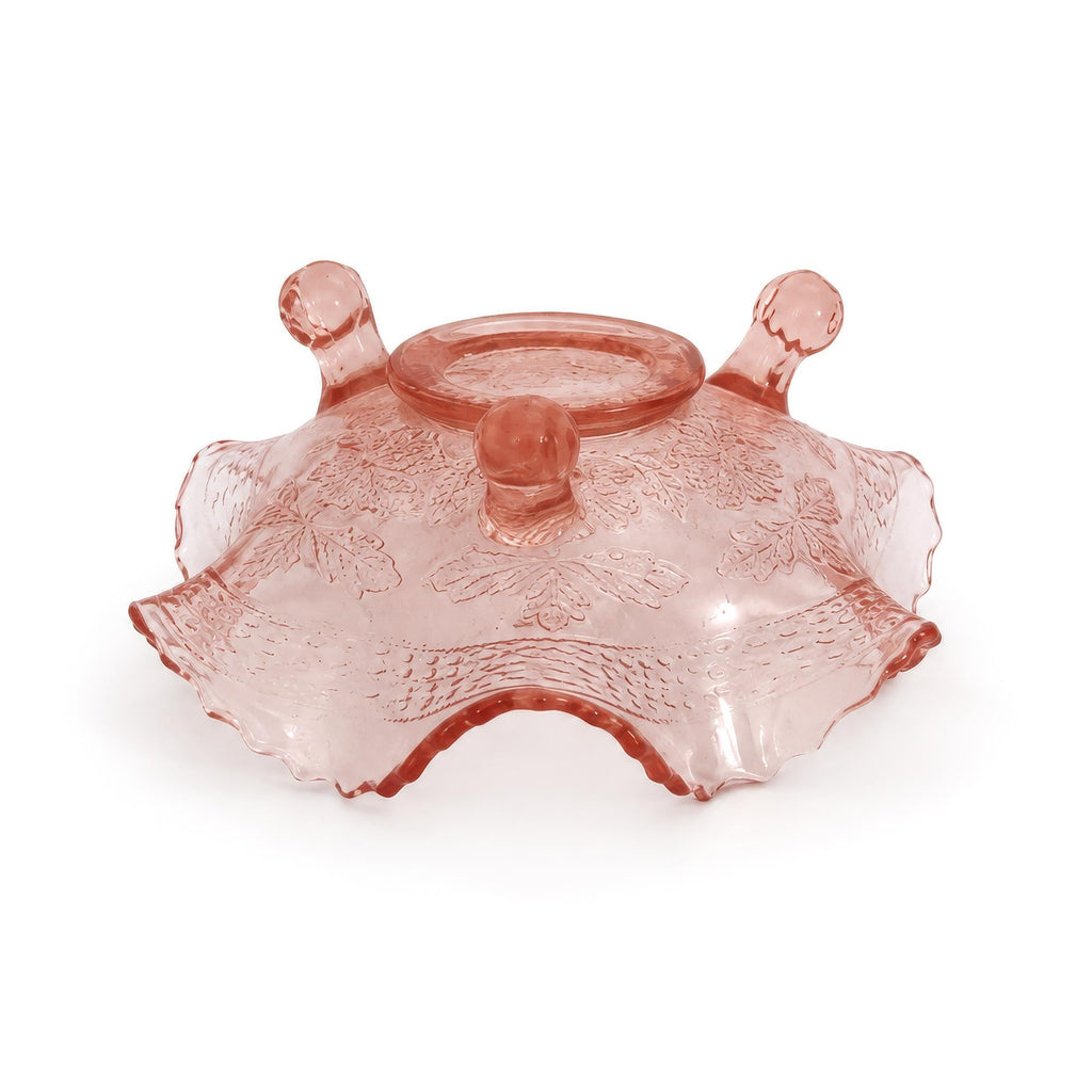 Pink Depression Glass Daisy Flower Three-Footed Ruffled Bowl, 1930s — image 3