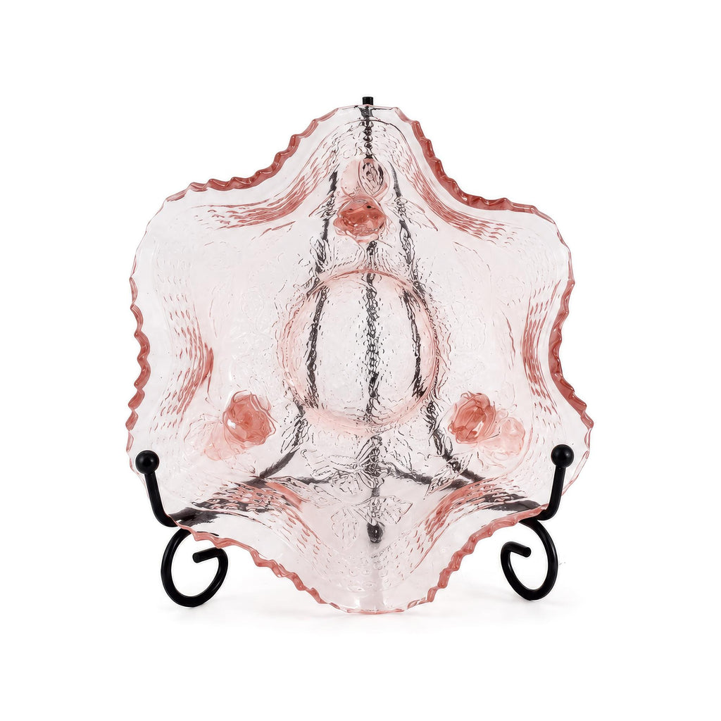 Pink Depression Glass Daisy Flower Three-Footed Ruffled Bowl, 1930s — image 4