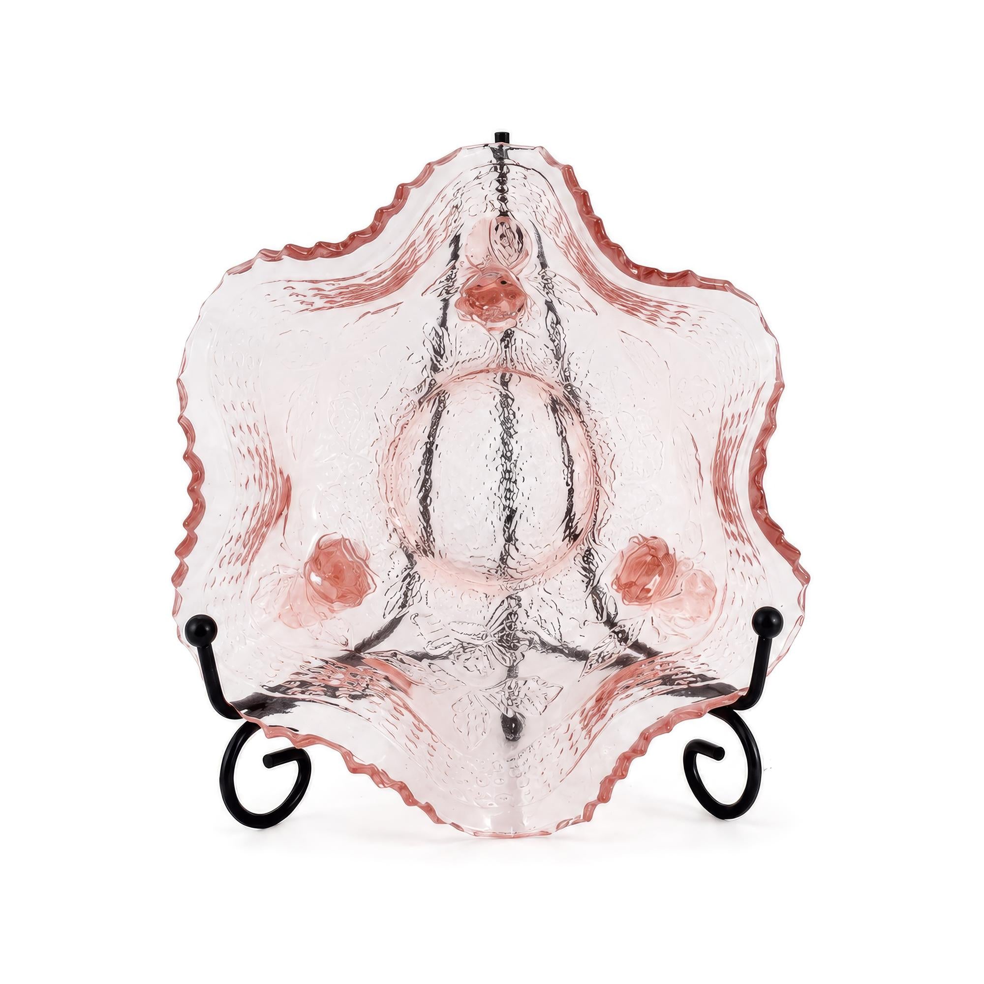 Pink Depression Glass Daisy Flower Three-Footed Ruffled Bowl, 1930s — image 4