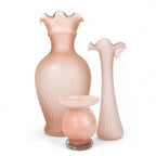 Mid-Century Vintage Pink Satin Glass Vase Set with Ruffled Design — image 2