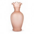 Mid-Century Vintage Pink Satin Glass Vase Set with Ruffled Design — image 3