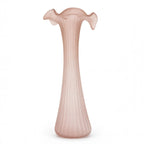 Mid-Century Vintage Pink Satin Glass Vase Set with Ruffled Design — image 4