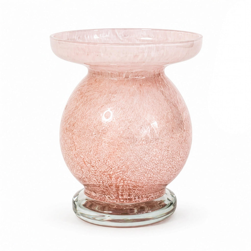 Mid-Century Vintage Pink Satin Glass Vase Set with Ruffled Design — image 5