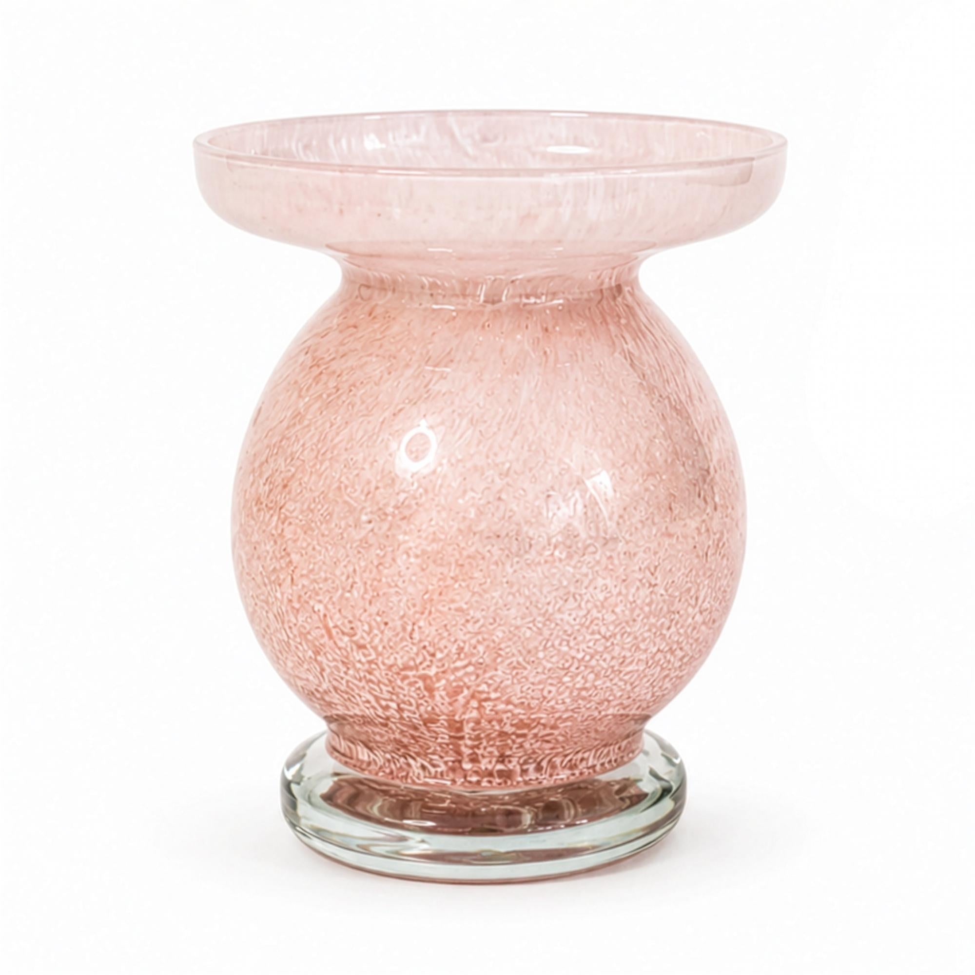 Mid-Century Vintage Pink Satin Glass Vase Set with Ruffled Design — image 5