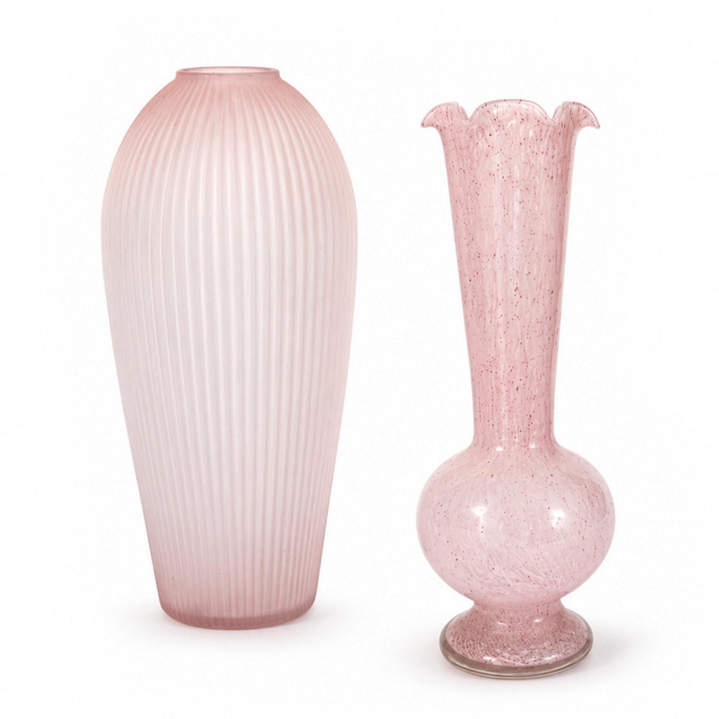 Mid-Century Modern Pink Satin Glass Vases, Vintage Pair from 1950s — image 2