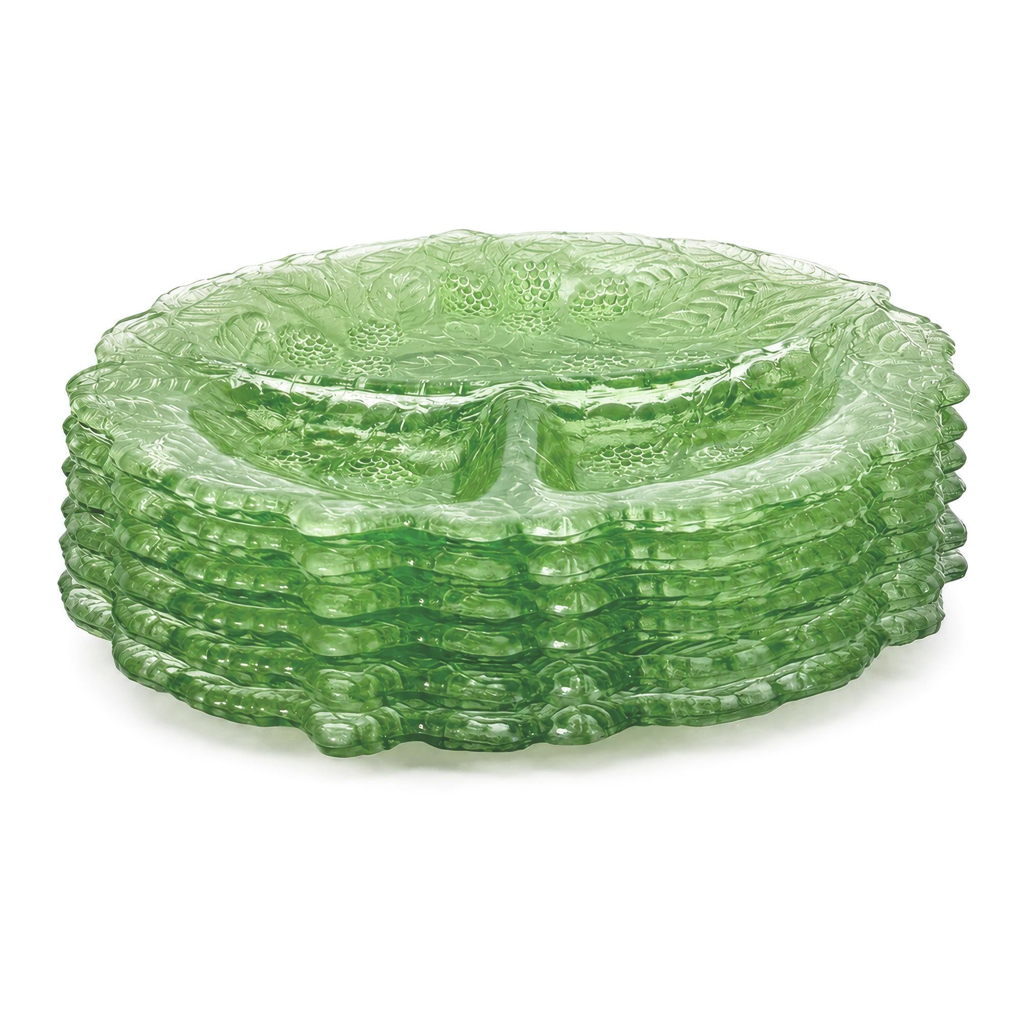 Set of Six Indiana Glass Loganberry Plates, Green Uranium Glass, 1930s — image 2
